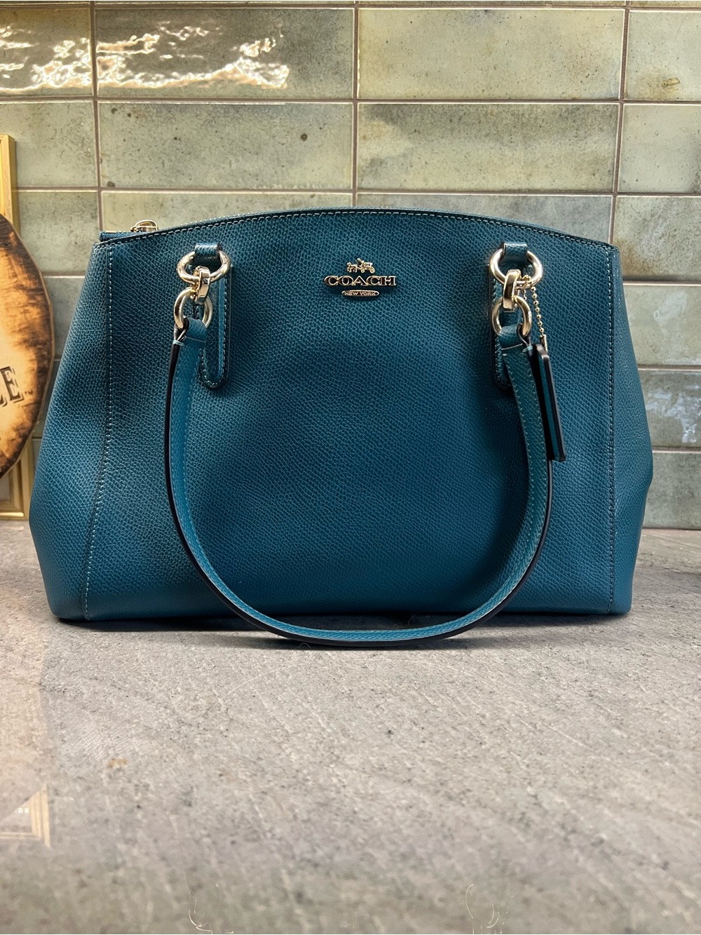 Coach Teal Leather Christie Carryall Satchel with Gold-Tone Hardware
